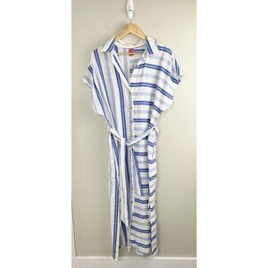 Red Carter Women’s‎ Striped Linen Blend Midi Shirtdress Sz Lg NEW